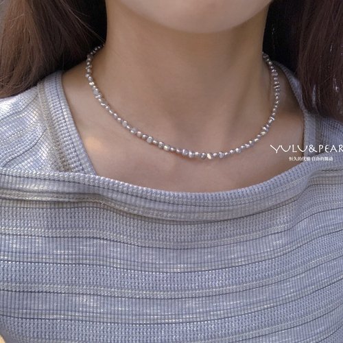 灰色keshi小巴洛克异形珍珠项链