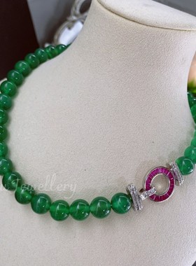 绿玛瑙厚镀满镶锆石锁骨项链