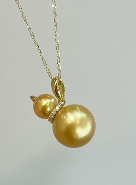 母贝仿珍珠茶金色双珠吊坠