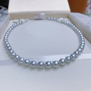 海水akoya真多麻珍珠7 8mm锁骨项链近圆微巴珠光绝绝子赠送纯银扣