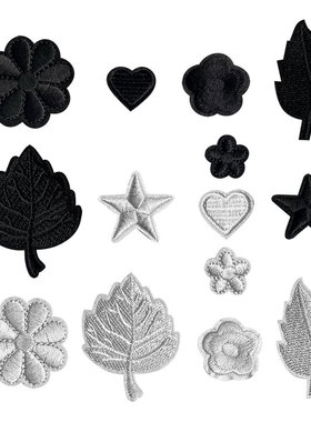 刺绣贴补丁贴黑色浅灰色床单破洞修补小号图案免缝羽绒服装饰布贴