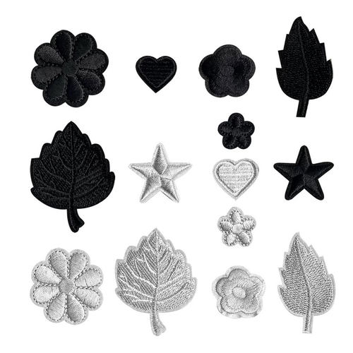 刺绣贴补丁贴黑色浅灰色床单破洞修补小号图案免缝羽绒服装饰布贴