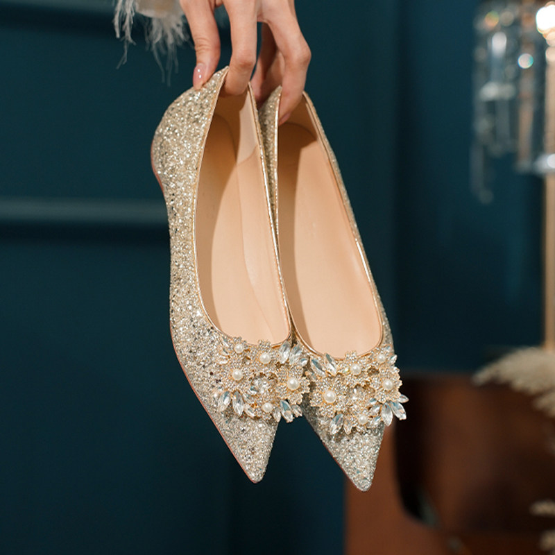 法式高级感婚鞋女平底新娘秀禾婚纱两穿水晶鞋孕妇不累脚亮片水晶,女鞋,浅口单鞋,淘宝优惠券,粉丝福利购,淘宝优惠卷