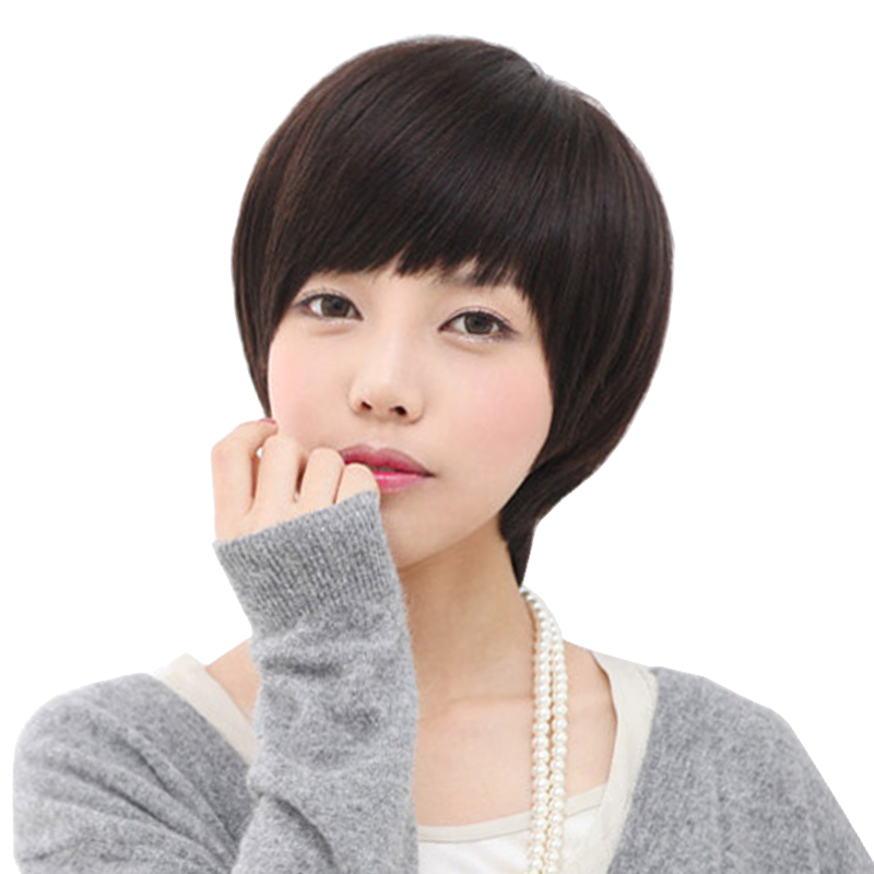 真人发丝女士斜刘海bobo头