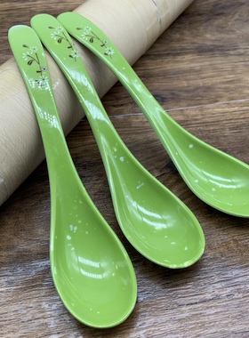 加长款绿色匙防摔密胺汤勺塑料喝汤勺子家用长柄大号勺餐饮专用勺