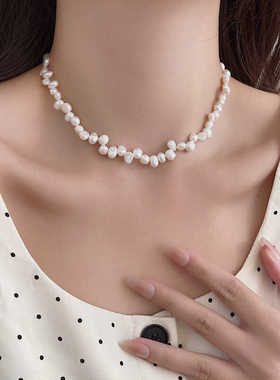 巴洛克天然不规则天然淡水珍珠异型锁骨链choker有生长痕2024新款