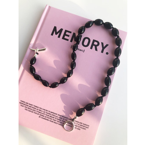 黑玛瑙椭圆串珠项链简风~