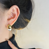 金银拼色水滴耳钉简约时尚 定制开模高端版 fever同款 耳环拉丝质感