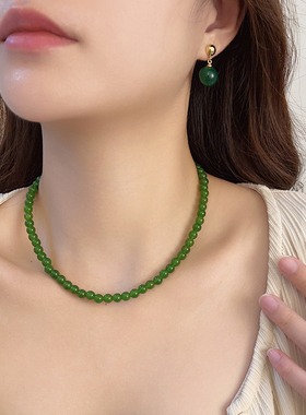 绿色玉髓翡翠色系串珠新中式项链