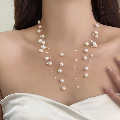 天然淡水珍珠项链五层鱼线满天星