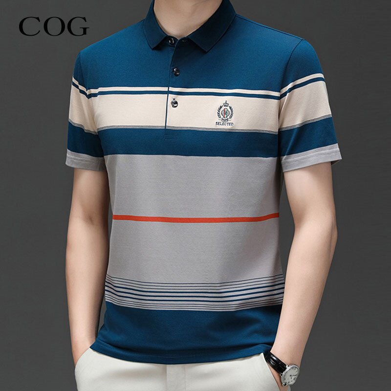 纯棉短袖T恤男士2026夏季新款中年商务翻领条纹POLO衫上衣打底衫