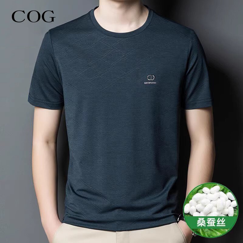 桑蚕丝短袖t恤男士圆领速干冰丝半袖夏季新款中年薄款休闲体恤衫
