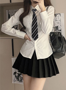 学院风JK收腰长袖衬衫女修身打底内搭白色衬衣设计感小众上衣春季