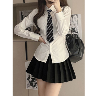 打底内搭白色衬衣设计感小众上衣春季 女修身 衬衫 学院风JK收腰长袖