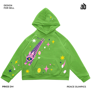 厚重感！美式重磅！设计师插画可爱卡通百搭宽松男女学生连帽卫衣