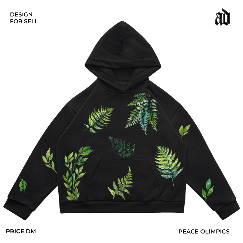 厚重感!美式重磅!ins风小众写实植物拼接独特潮流男女连帽卫衣