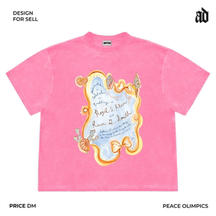 休闲圆领潮流短袖 粉色贝壳少女心甜酷风时尚 T恤 260G重磅 美式