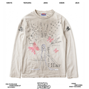 亚文化版型！粉色蝴蝶森林精灵图案设计男女同款长袖上衣宽松T恤