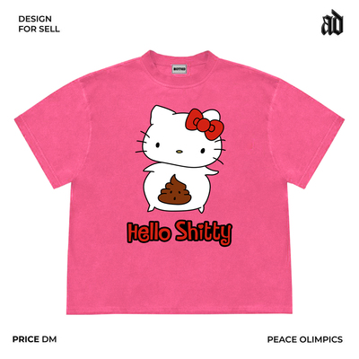 Mottled斑驳设计师工作室 小众恶搞趣味卡通图案hello shitty半袖