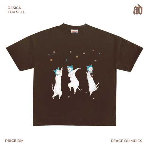 230G 轻薄正肩款 夏季猫咪跳舞插画圆领短袖 T 恤小众别致款动漫