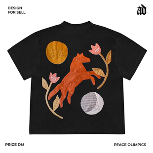 原创remake！贴布绣手工立体小众文艺慵懒美式短袖T恤宽松复古