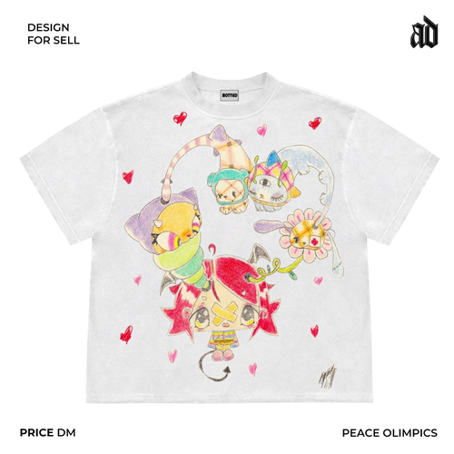 美式260G重磅！多彩卡通童趣小女孩线稿色彩美式vintage短袖T恤