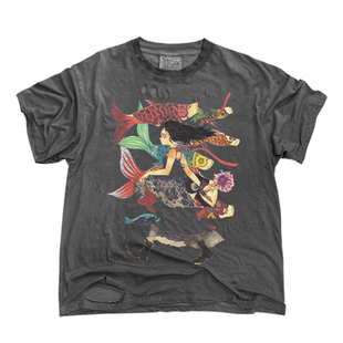 Mottled斑驳 T恤 奇幻彩鲤少女环绕复古vintage插画设计感短袖