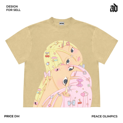 美式260G重磅！色彩美妆女孩设计感甜酷风美式嘻哈高街OS短袖T恤