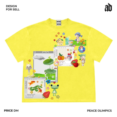 美式260G重磅！ins贴图手帐风亚文化童趣可爱Y2K短袖T恤休闲街头