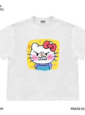 美式260G重磅！HelloKitty色彩欧美ins风大码高街潮流宽松短袖T恤