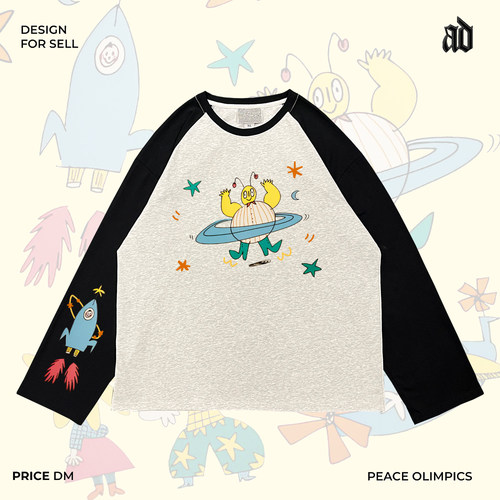 艺术家系列！美潮青春ins风卡通涂鸦可爱辣妹慵懒风多巴胺长袖T恤