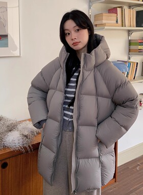 90白鸭绒2025新款云朵泡芙中长款羽绒服女韩版小个子连帽保暖外套