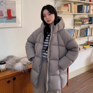 小个子连帽保暖外套 羽绒服女韩版 90白鸭绒2025新款 云朵泡芙中长款