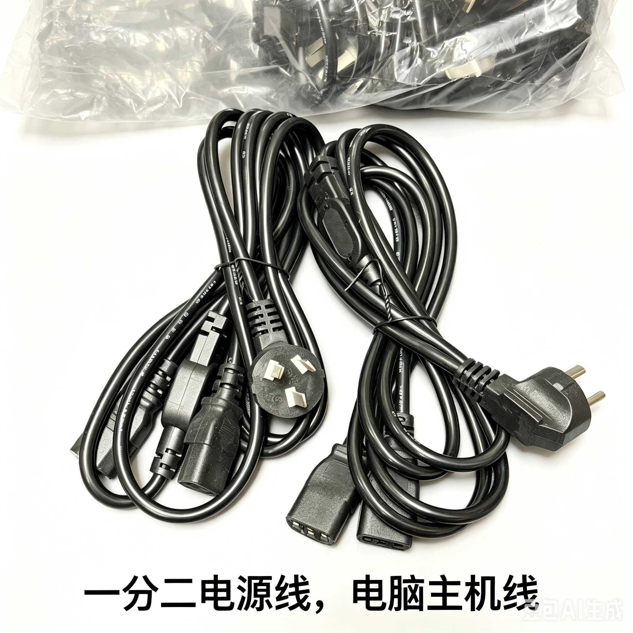 包邮 1.8米1分2粗线国标机箱电源线电脑主机一拖二显示器线