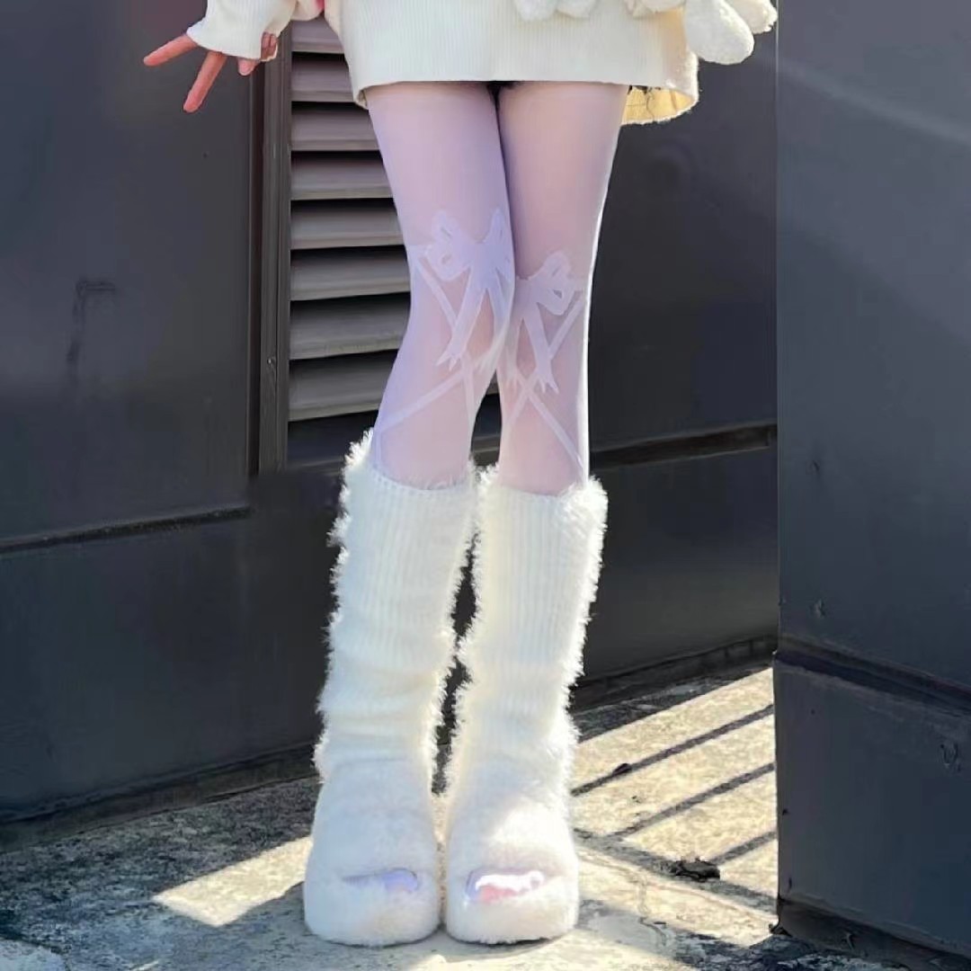 Y2K亚文化毛绒羽毛加厚保暖袜套