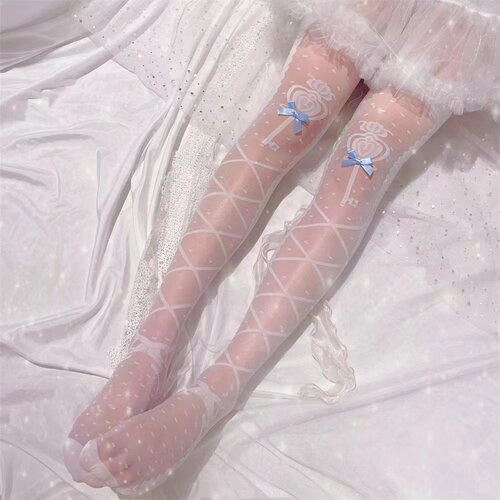 Lolita蝴蝶结提花超薄长筒丝袜