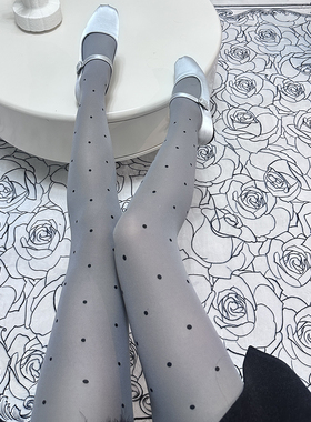 JK复古风格雷系灰色波点丝袜女天鹅绒性感成熟御姐提花圆点连裤袜