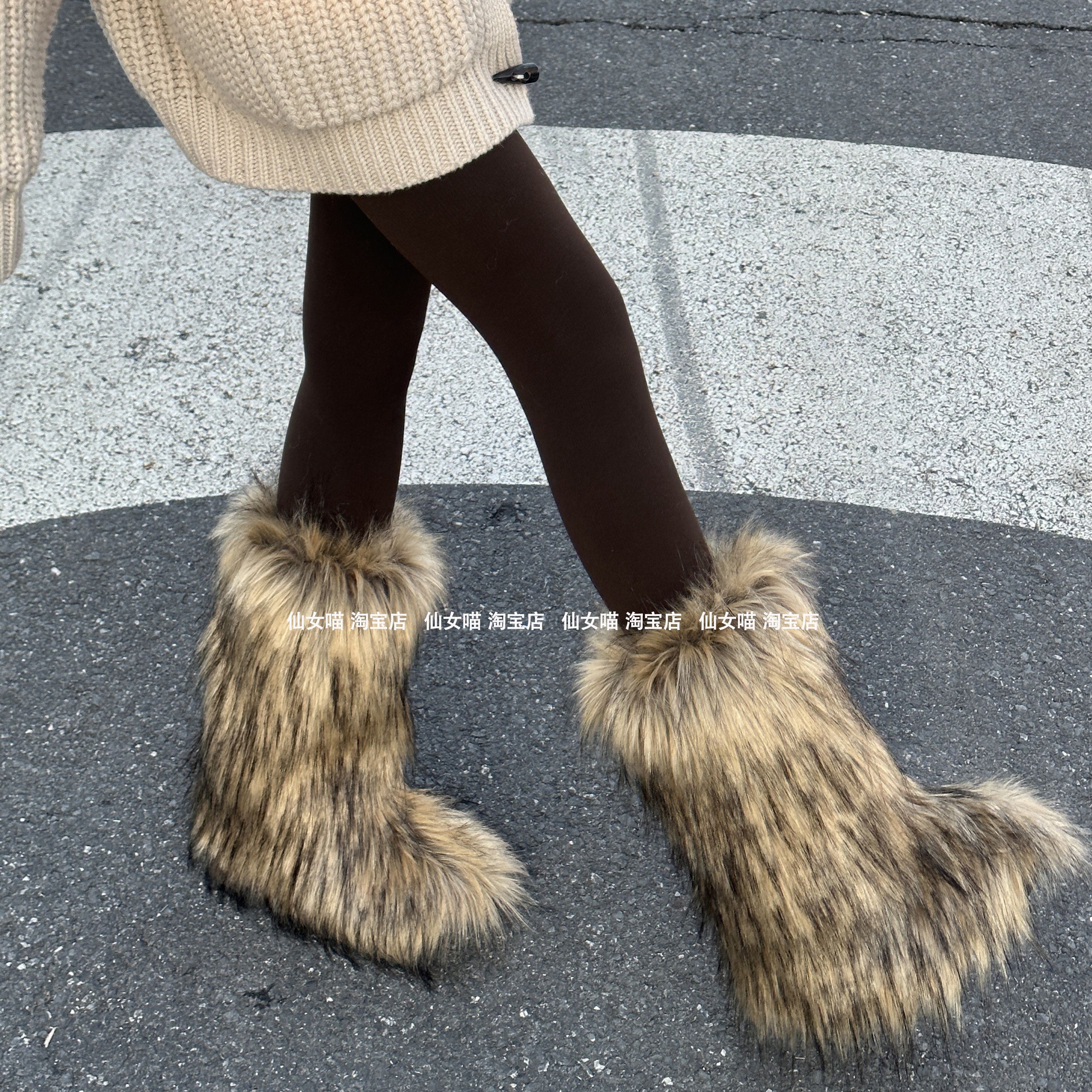 美拉德黄棕色染尖复古仿皮草毛毛靴套鞋套女秋冬保暖加厚毛绒腿套,女士内衣/男士内衣/家居服,长筒袜,淘宝优惠券,粉丝福利购,淘宝优惠卷