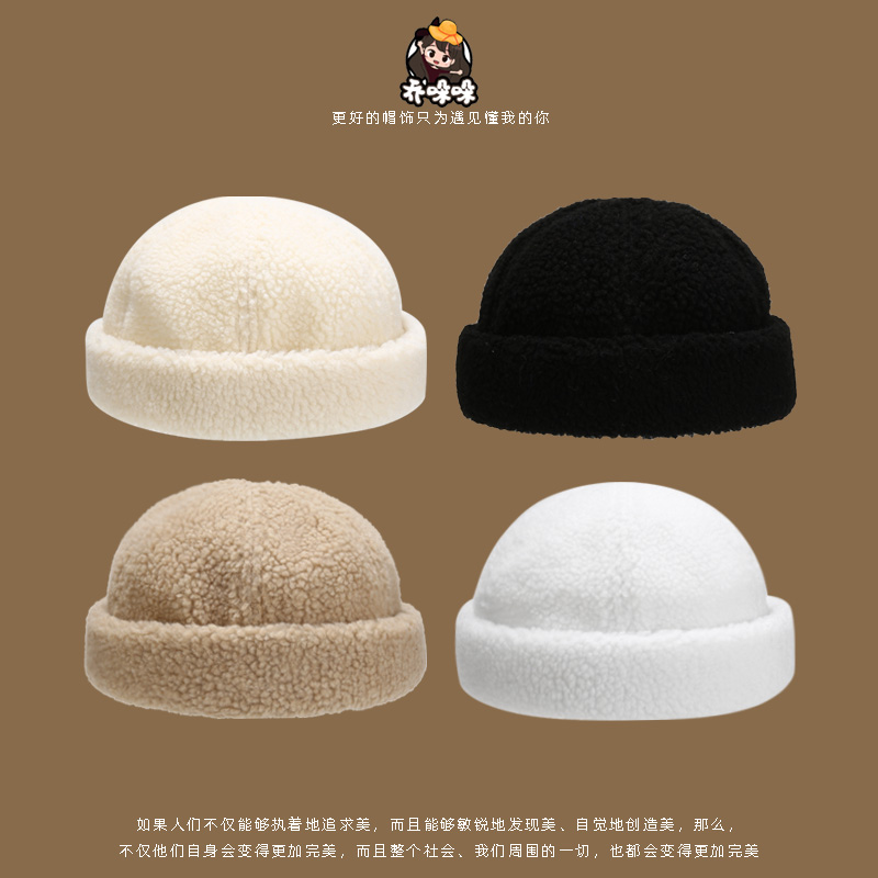 羊羔毛地主复古日系雅痞圆顶帽子