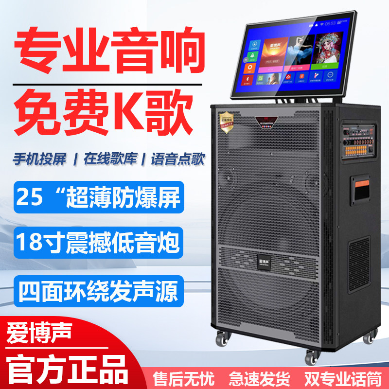 户外广场舞音响带显示屏K歌大功率专业家庭KTV移动拉杆音箱进口
