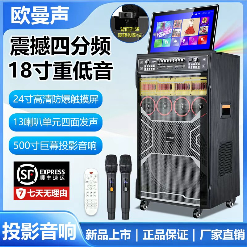 户外广场舞音响带投影仪K歌18寸大功率家用KTV唱歌移动一体机音箱