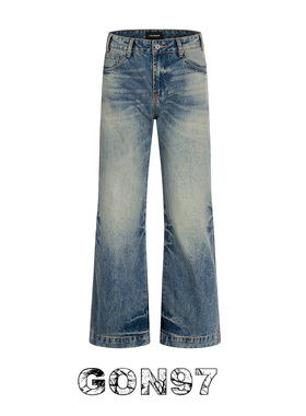GON97 美式复古水洗做旧牛仔裤男女潮牌cleanfit修身显瘦微喇长裤