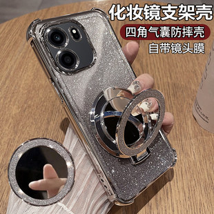 适用一加turbo6v手机壳新款1+Trubo6透明硅胶保护套PLY110全包气囊防摔oneplus女闪粉oppo带镜子支架高级外壳