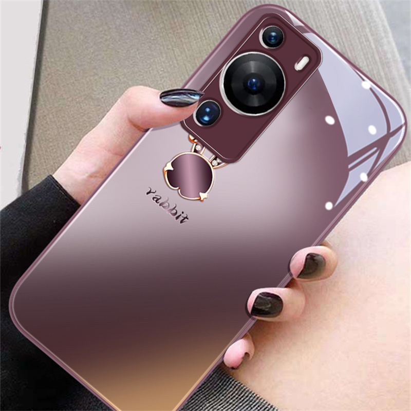 梅子色兔子适用华为p50pro手机壳p60art新款p50e磨砂玻璃p50防摔p40pro+镜头全包p60高档女网红p30保护套高级