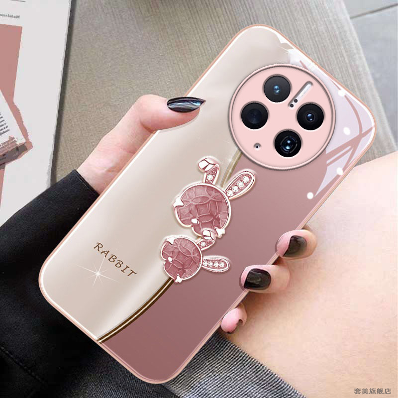 钻石幸运兔适用华为Mate70pro手机壳mate40女神mate50pro时尚玻璃mate30全包防摔50E保护套20魅特60高级感por
