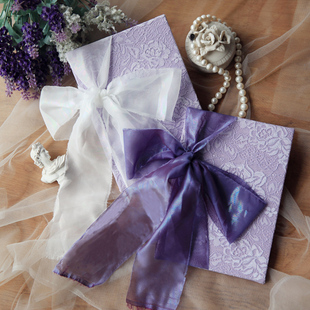 蕾丝布面婚礼誓言本宣誓册手工定制作欧式 空白手卡薰衣草绝绝紫