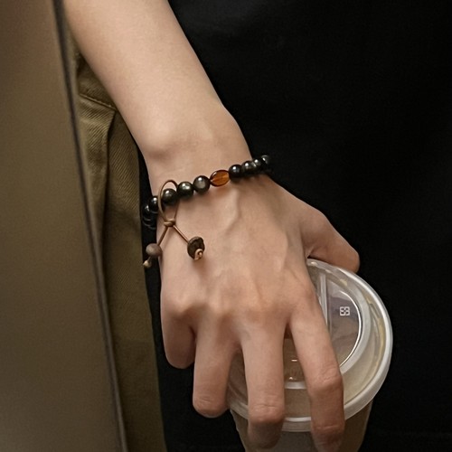 黑曜石咖啡豆情侣手串原创