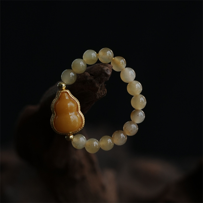 大仙的串儿和田玉蜜蜡葫芦戒指