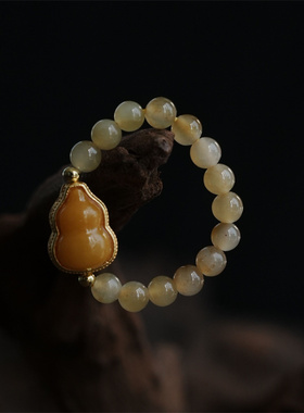 大仙的串儿《桂花酿》天然且末糖和田玉蜜蜡葫芦戒指福禄串珠中式