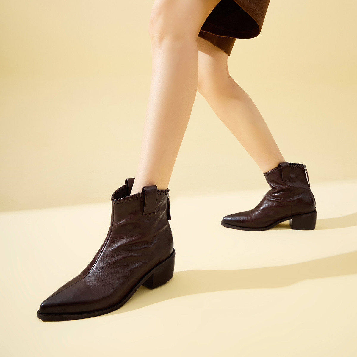 【手抓纹牛皮】真皮秋冬女鞋复古粗跟靴子女短靴西部靴切尔西靴女,女鞋,切尔西靴,淘宝优惠券,粉丝福利购,淘宝优惠卷